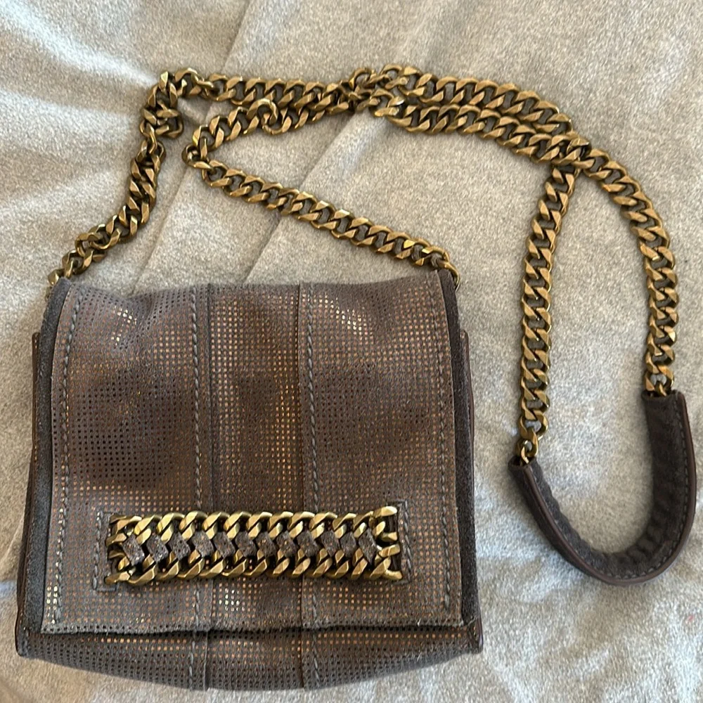 Ramy Brook New York soft metallic suede crossbody bag clutch - Picture 5 of 12